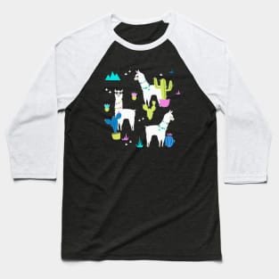 Summer Llama Pattern in Neon Baseball T-Shirt